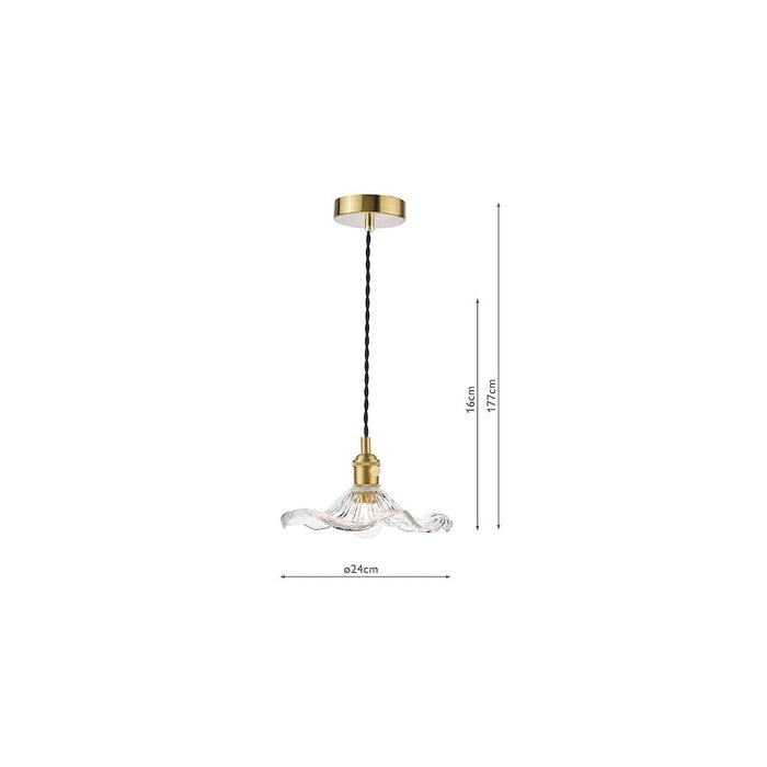 Dar Wisebuys HAD0140-12 Hadano Pendant Natural Brass and Wavy Glass