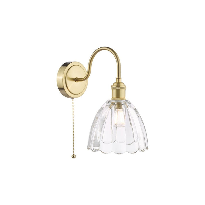 Dar Wisebuys HAD0740-11 Hadano Wall Light Natural Brass and Scalloped Bell Glass
