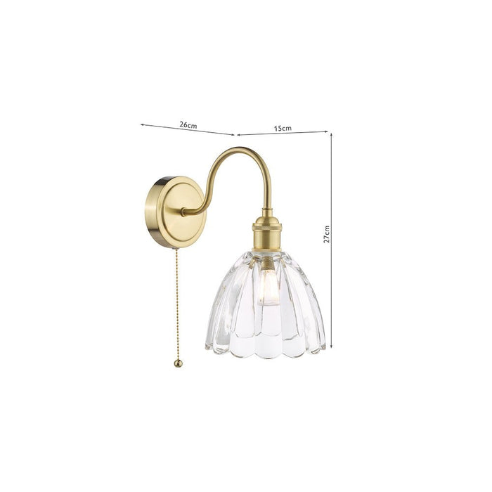 Dar Wisebuys HAD0740-11 Hadano Wall Light Natural Brass and Scalloped Bell Glass