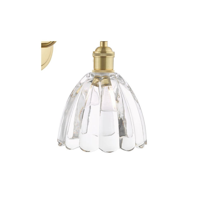 Dar Wisebuys HAD0740-11 Hadano Wall Light Natural Brass and Scalloped Bell Glass