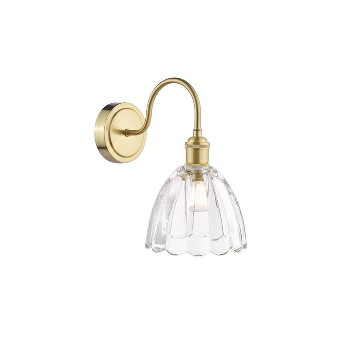 Dar Wisebuys HAD0740-11 Hadano Wall Light Natural Brass and Scalloped Bell Glass