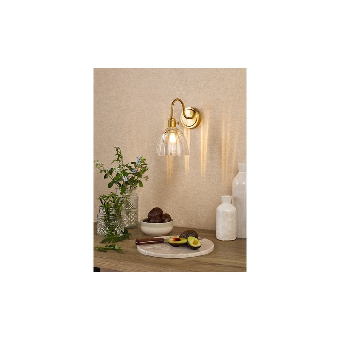 Dar Wisebuys HAD0740-11 Hadano Wall Light Natural Brass and Scalloped Bell Glass