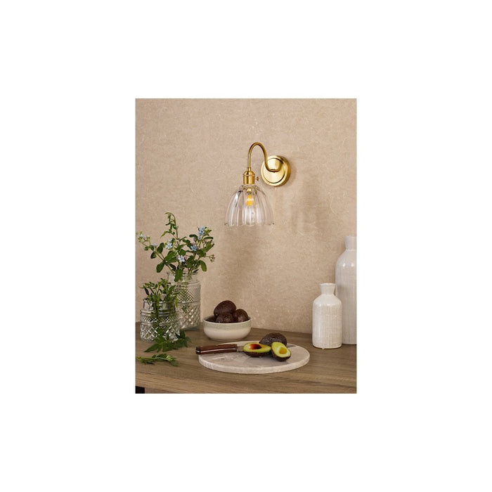 Dar Wisebuys HAD0740-11 Hadano Wall Light Natural Brass and Scalloped Bell Glass