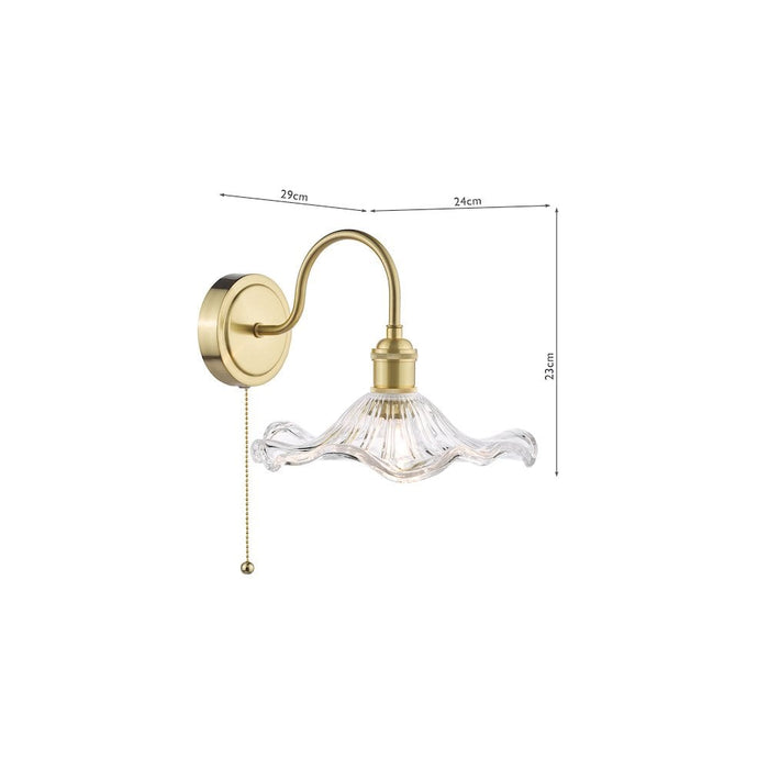 Dar Wisebuys HAD0740-12 Hadano Wall Light Natural Brass and Wavy Glass