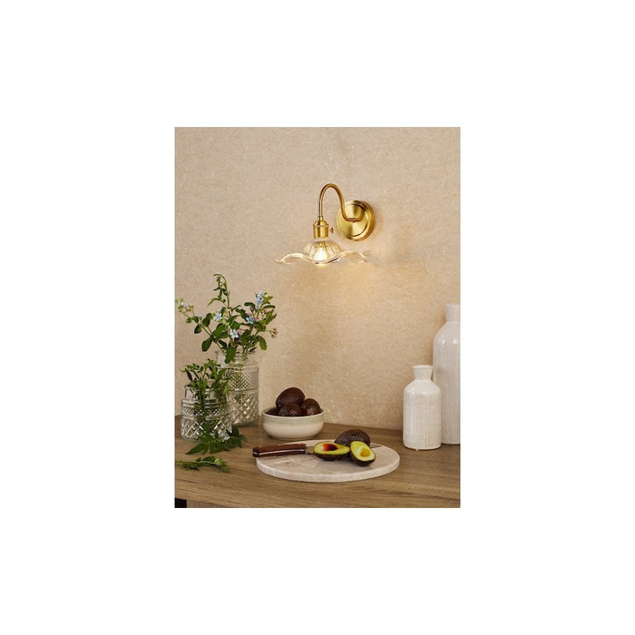 Dar Wisebuys HAD0740-12 Hadano Wall Light Natural Brass and Wavy Glass