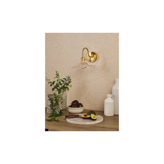 Dar Wisebuys HAD0740-12 Hadano Wall Light Natural Brass and Wavy Glass