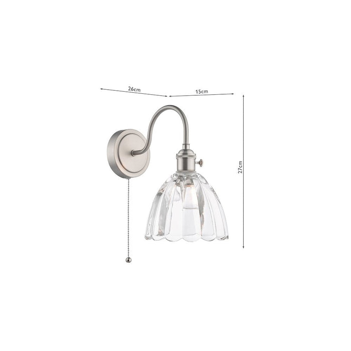 Dar Wisebuys HAD0761-11 Hadano Wall Light Antique Chrome and Scalloped Bell Glass