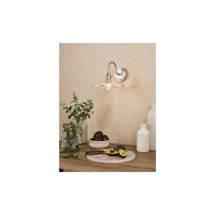 Dar Wisebuys HAD0761-12 Hadano Wall Light Antique Chrome and Wavy Glass