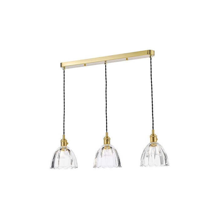 Dar Wisebuys HAD3640-11 Hadano 3 Light Bar Pendant Natural Brass and Scalloped Bell Glass