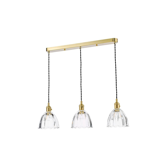 Dar Wisebuys HAD3640-11 Hadano 3 Light Bar Pendant Natural Brass and Scalloped Bell Glass