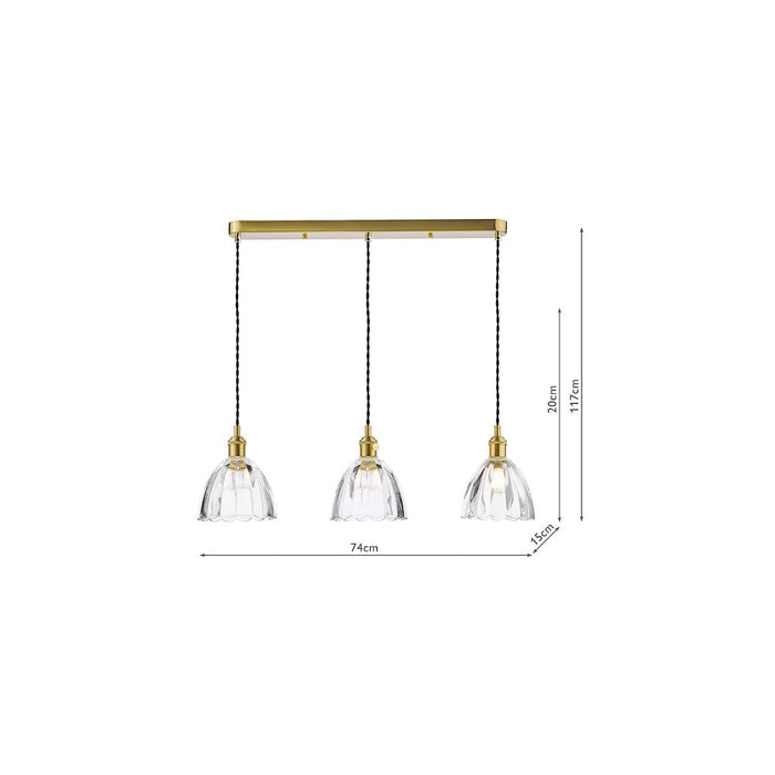 Dar Wisebuys HAD3640-11 Hadano 3 Light Bar Pendant Natural Brass and Scalloped Bell Glass