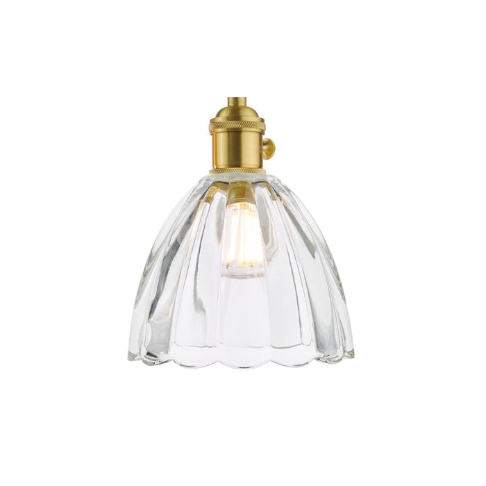 Dar Wisebuys HAD3640-11 Hadano 3 Light Bar Pendant Natural Brass and Scalloped Bell Glass
