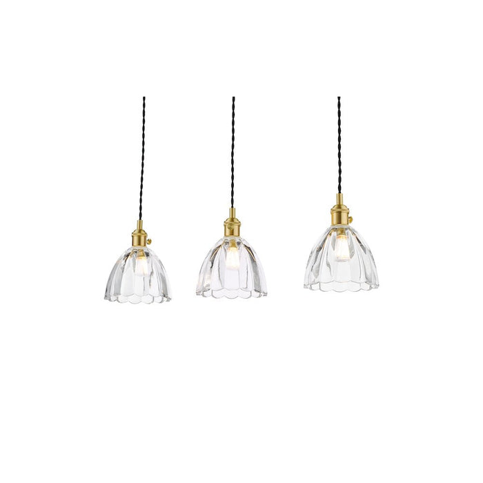 Dar Wisebuys HAD3640-11 Hadano 3 Light Bar Pendant Natural Brass and Scalloped Bell Glass