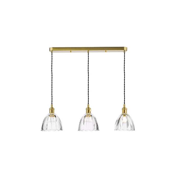 Dar Wisebuys HAD3640-11 Hadano 3 Light Bar Pendant Natural Brass and Scalloped Bell Glass