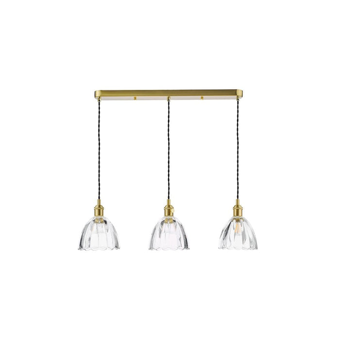 Dar Wisebuys HAD3640-11 Hadano 3 Light Bar Pendant Natural Brass and Scalloped Bell Glass