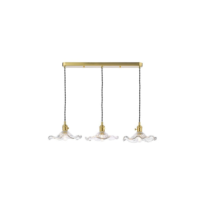 Dar Wisebuys HAD3640-12 Hadano 3 Light Bar Pendant Natural Brass and Wavy Glass