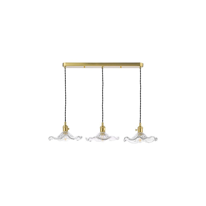 Dar Wisebuys HAD3640-12 Hadano 3 Light Bar Pendant Natural Brass and Wavy Glass