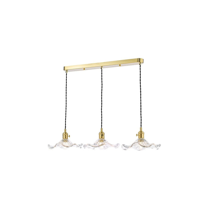Dar Wisebuys HAD3640-12 Hadano 3 Light Bar Pendant Natural Brass and Wavy Glass