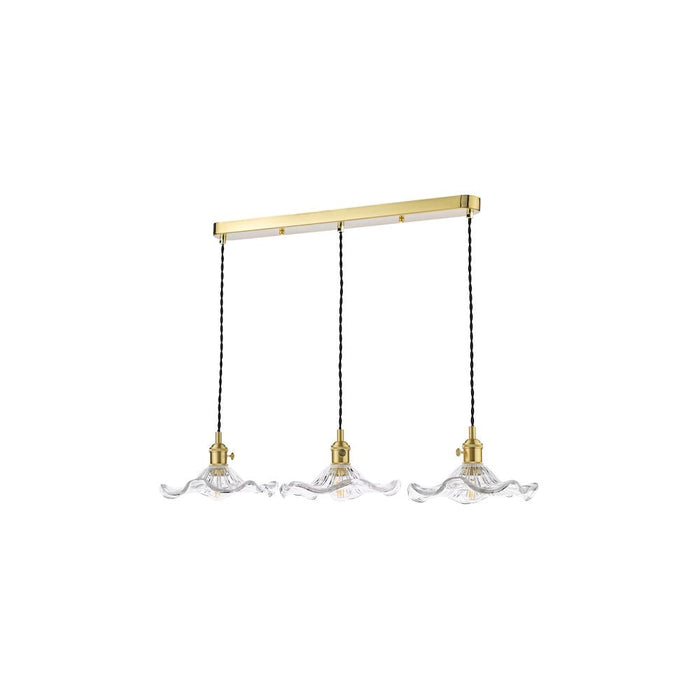 Dar Wisebuys HAD3640-12 Hadano 3 Light Bar Pendant Natural Brass and Wavy Glass