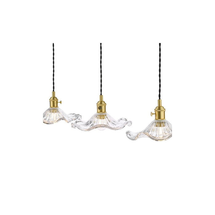 Dar Wisebuys HAD3640-12 Hadano 3 Light Bar Pendant Natural Brass and Wavy Glass