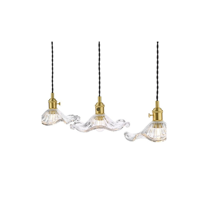 Dar Wisebuys HAD3640-12 Hadano 3 Light Bar Pendant Natural Brass and Wavy Glass