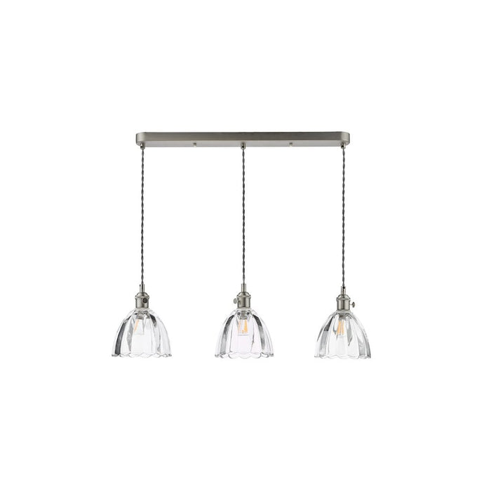 Dar Wisebuys HAD3661-11 Hadano 3 Light Bar Pendant Antique Chrome and Scalloped Bell Glass