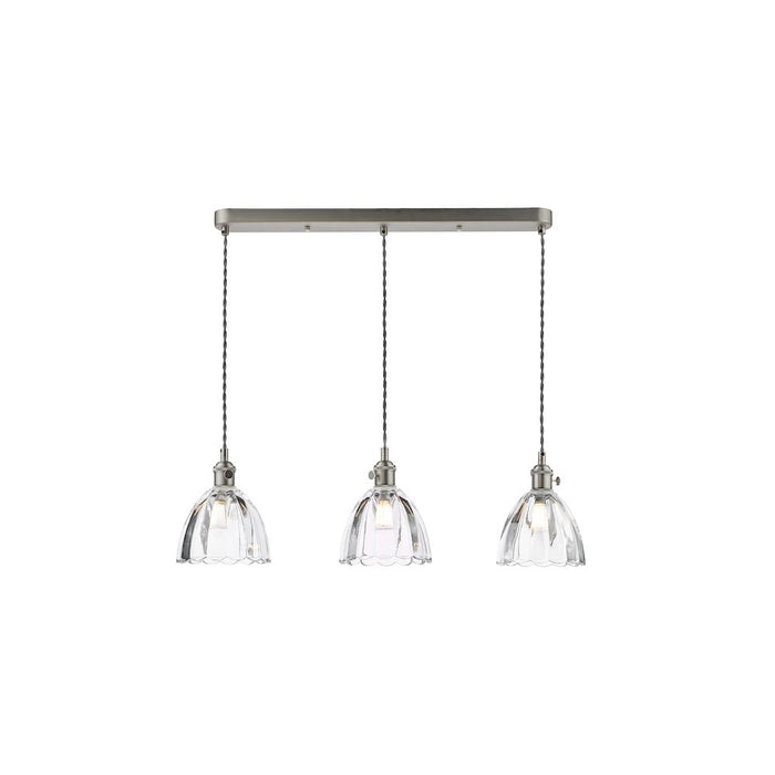 Dar Wisebuys HAD3661-11 Hadano 3 Light Bar Pendant Antique Chrome and Scalloped Bell Glass