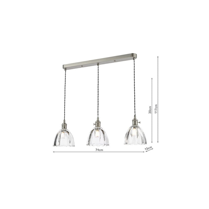 Dar Wisebuys HAD3661-11 Hadano 3 Light Bar Pendant Antique Chrome and Scalloped Bell Glass