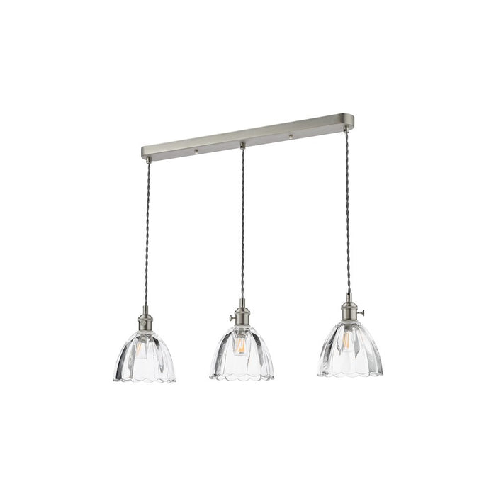 Dar Wisebuys HAD3661-11 Hadano 3 Light Bar Pendant Antique Chrome and Scalloped Bell Glass