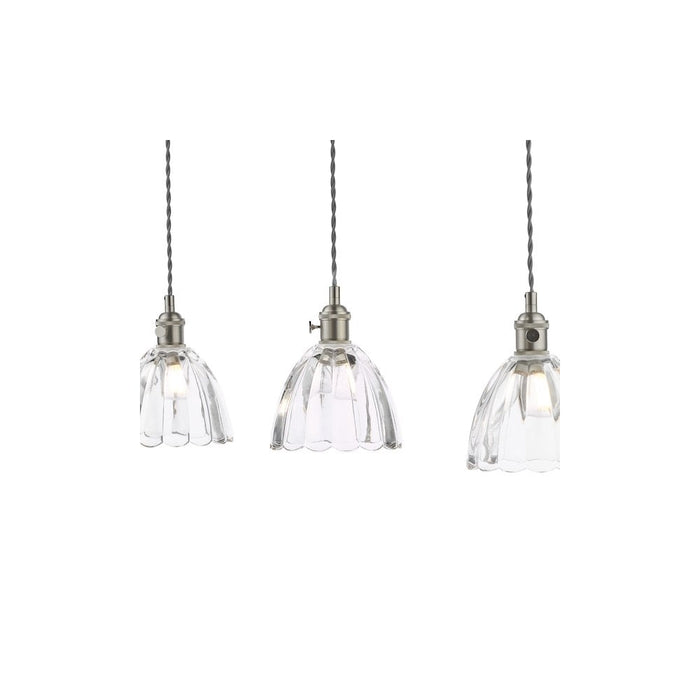 Dar Wisebuys HAD3661-11 Hadano 3 Light Bar Pendant Antique Chrome and Scalloped Bell Glass