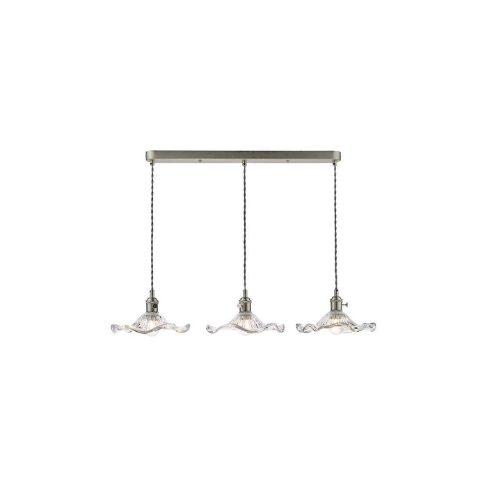 Dar Wisebuys HAD3661-12 Hadano 3 Light Bar Pendant Antique Chrome and Wavy Glass