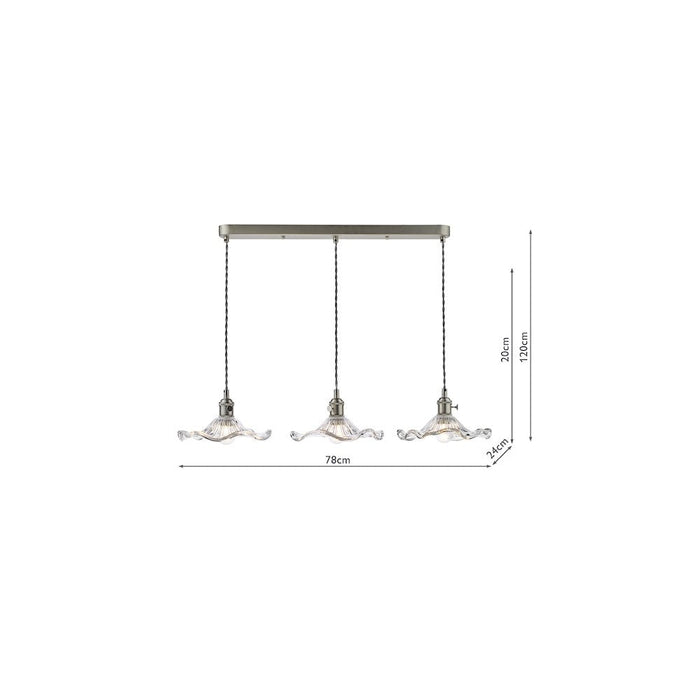 Dar Wisebuys HAD3661-12 Hadano 3 Light Bar Pendant Antique Chrome and Wavy Glass