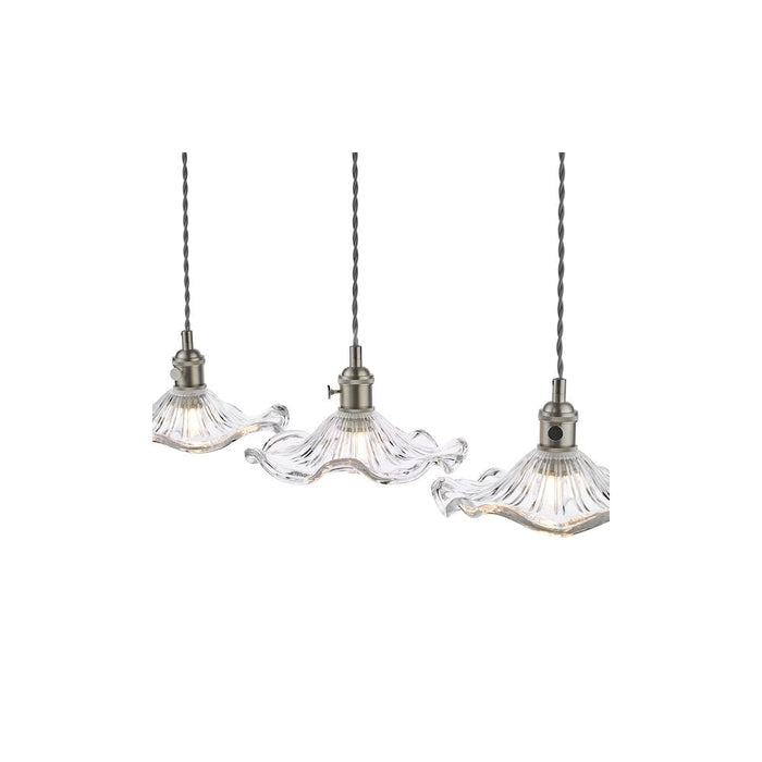 Dar Wisebuys HAD3661-12 Hadano 3 Light Bar Pendant Antique Chrome and Wavy Glass