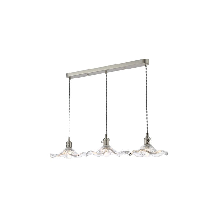 Dar Wisebuys HAD3661-12 Hadano 3 Light Bar Pendant Antique Chrome and Wavy Glass