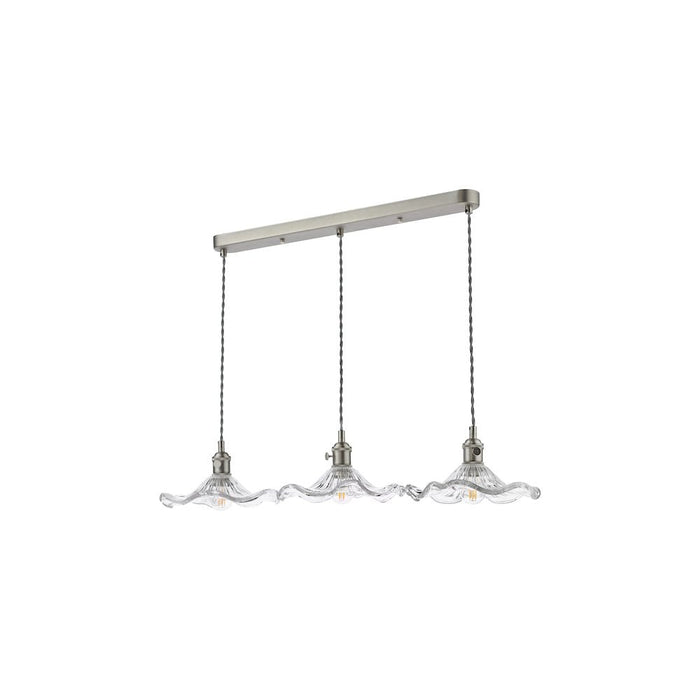 Dar Wisebuys HAD3661-12 Hadano 3 Light Bar Pendant Antique Chrome and Wavy Glass