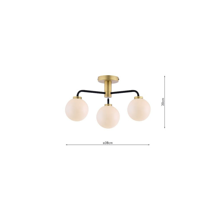 Dar Wisebuys LAI5354-02 Lainey 3 Light Semi-Flush Matt Black & Opal Glass