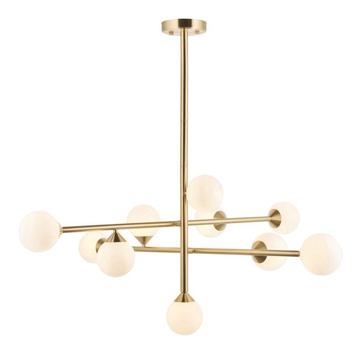 Endon 106754 10 Light Pendant Satin Brass Plate & Gloss White Glass