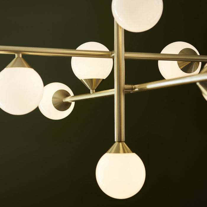 Endon 106754 10 Light Pendant Satin Brass Plate & Gloss White Glass