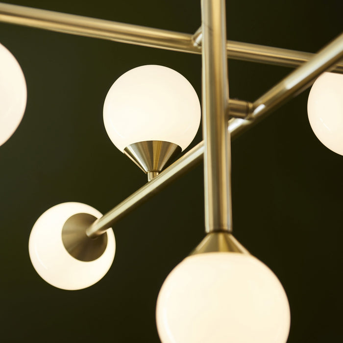 Endon 106754 10 Light Pendant Satin Brass Plate & Gloss White Glass