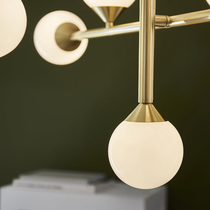 Endon 106754 10 Light Pendant Satin Brass Plate & Gloss White Glass