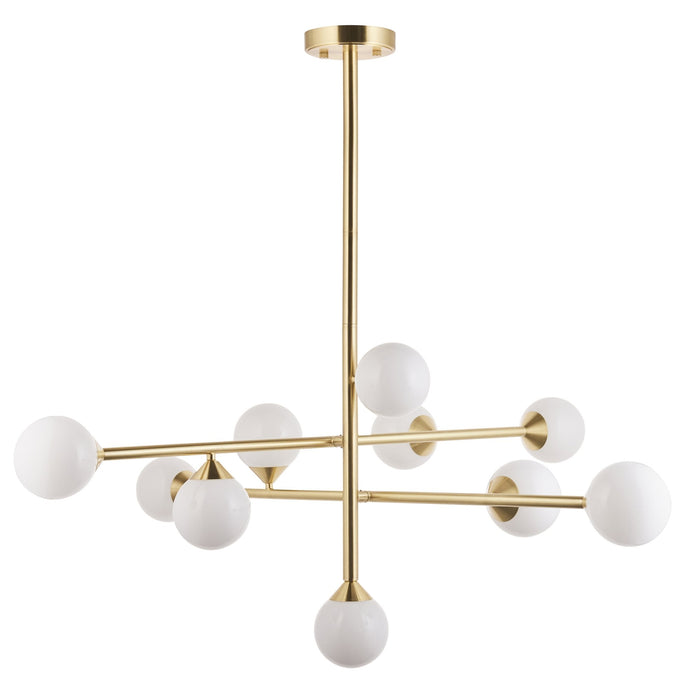 Endon 106754 10 Light Pendant Satin Brass Plate & Gloss White Glass