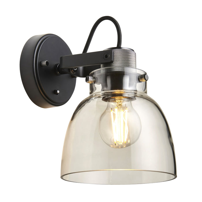 Endon 107011 1 Light Wall Light Smokey Grey Tinted Glass & Black Chrome Plate