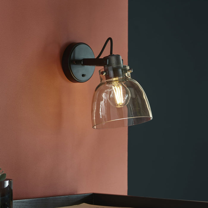 Endon 107011 1 Light Wall Light Smokey Grey Tinted Glass & Black Chrome Plate