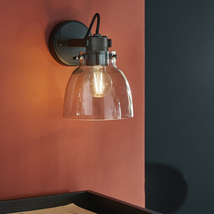 Endon 107011 1 Light Wall Light Smokey Grey Tinted Glass & Black Chrome Plate