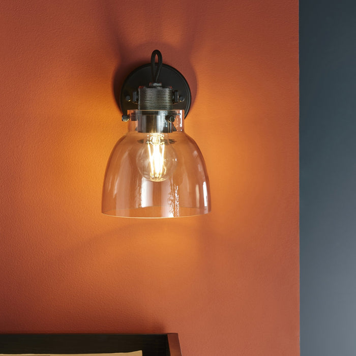 Endon 107011 1 Light Wall Light Smokey Grey Tinted Glass & Black Chrome Plate