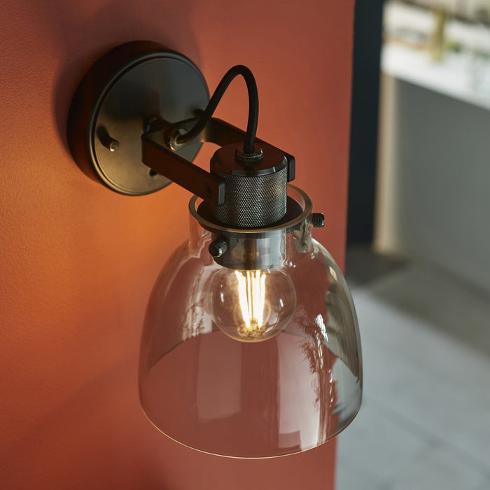 Endon 107011 1 Light Wall Light Smokey Grey Tinted Glass & Black Chrome Plate