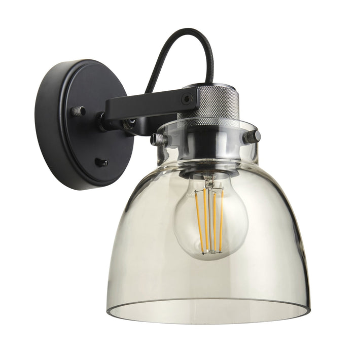 Endon 107011 1 Light Wall Light Smokey Grey Tinted Glass & Black Chrome Plate