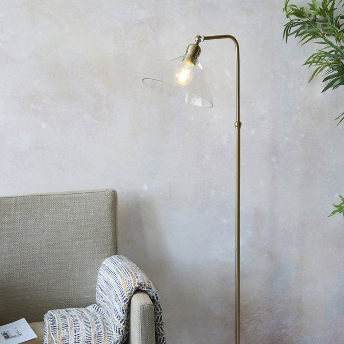 Endon 107609 1 Light Floor Lamp Antique Brass Plate & Clear Glass