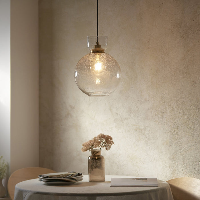 Endon 107948 1 Light Pendant Brass Plate & Clear Bubble Glass