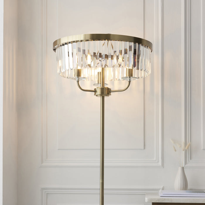 Endon 110644 3 Light Floor Lamp Antique Brass Plate & Clear Cut Glass